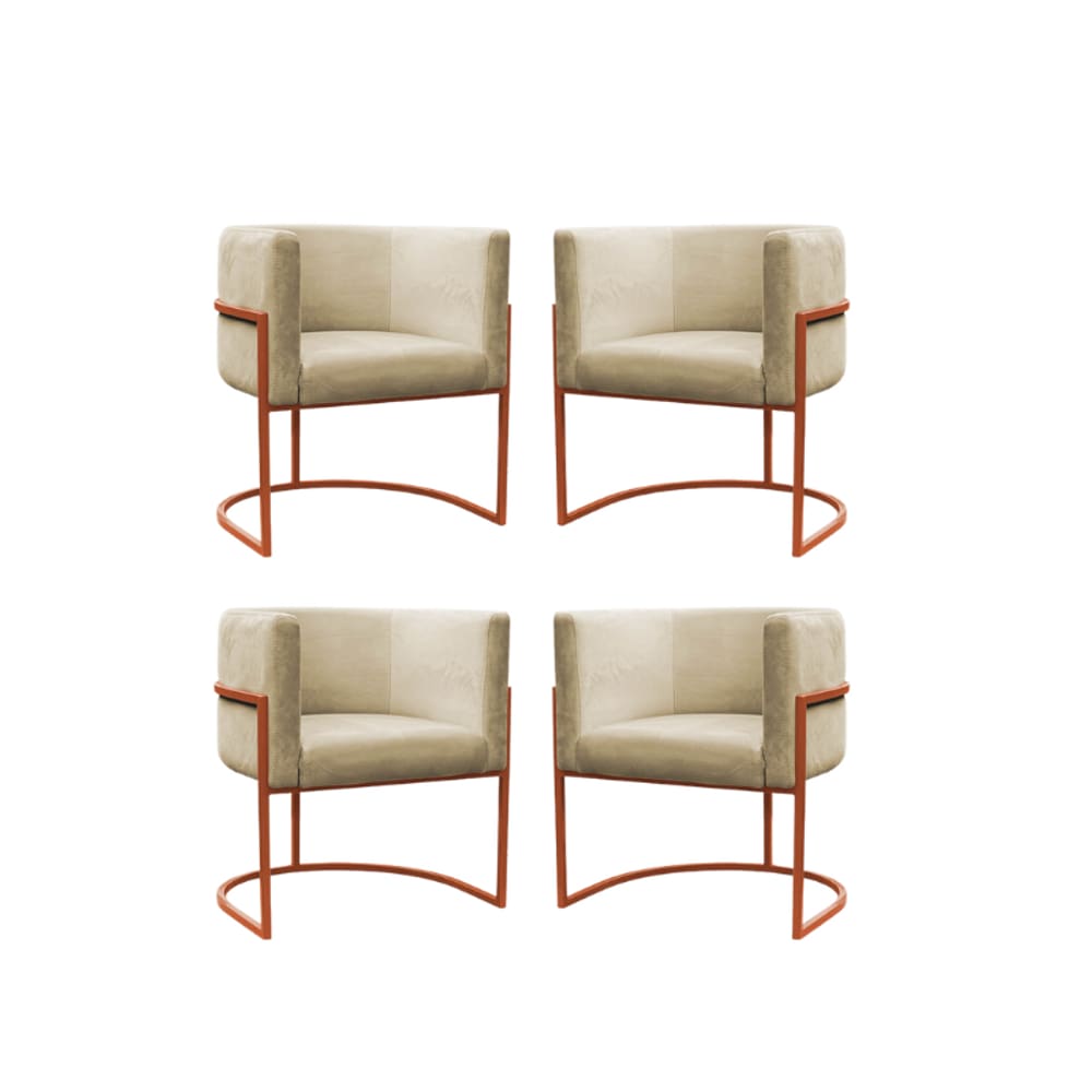 Kit 4 Poltronas Reforçadas Decorativa Sala Carla Base Ferro Bronze Suede