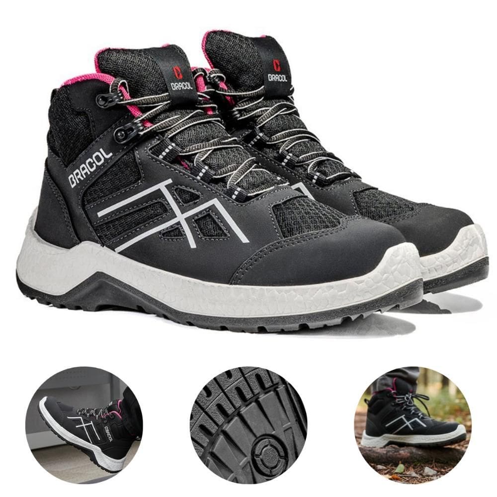 Bota Botina de Segurança Feminina Cano Alto Ametista Preta Com CA Bracol