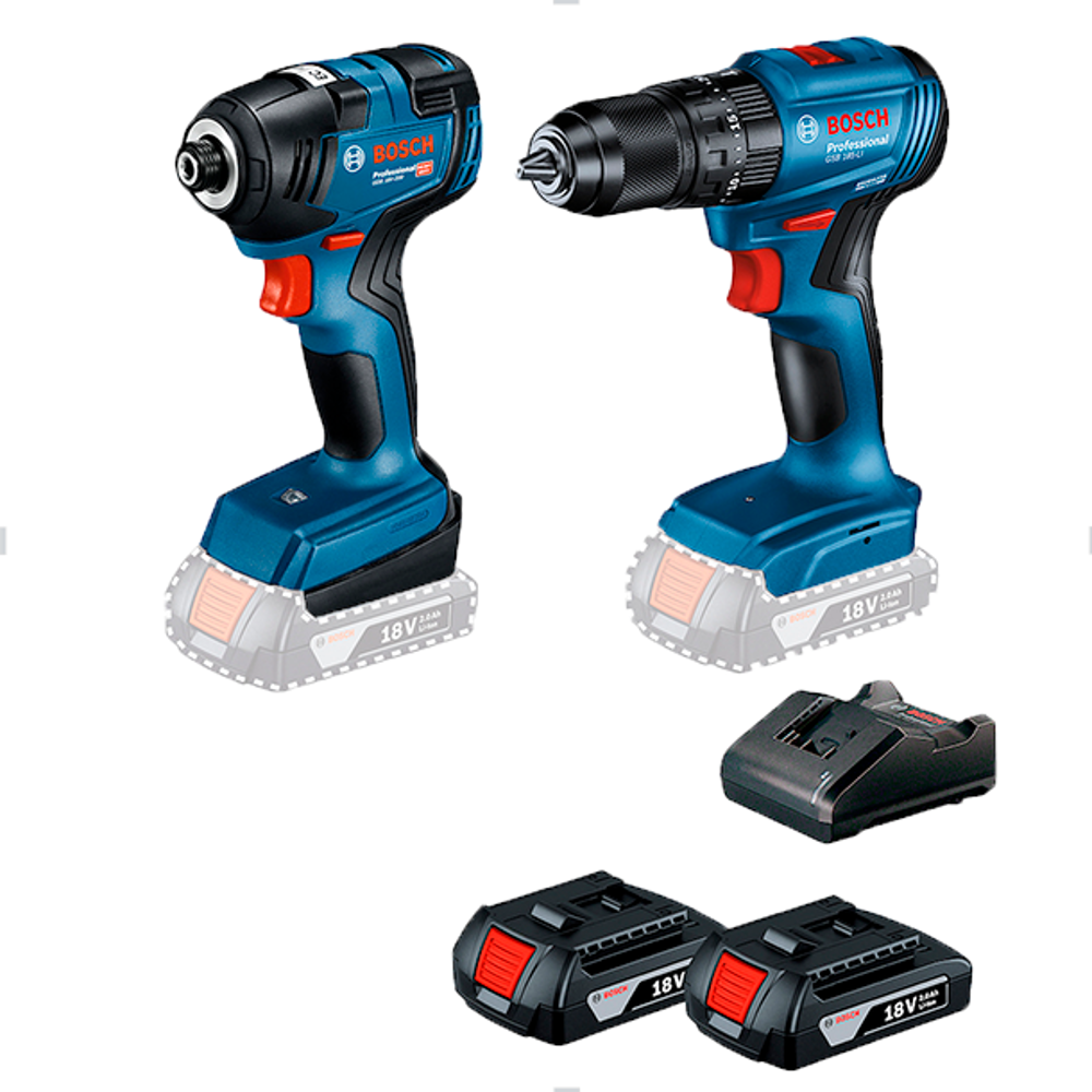 Kit Furadeira 3/8 185-Li+Chave de Impacto 1/4” Com 2 Baterias e Carregador Bivolt Bosch