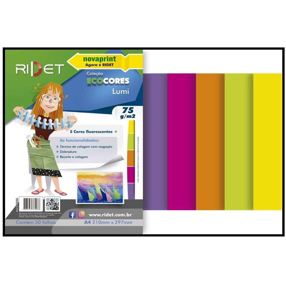 Bloco Ecocores LUMI A4 75g 50fls - RIDET