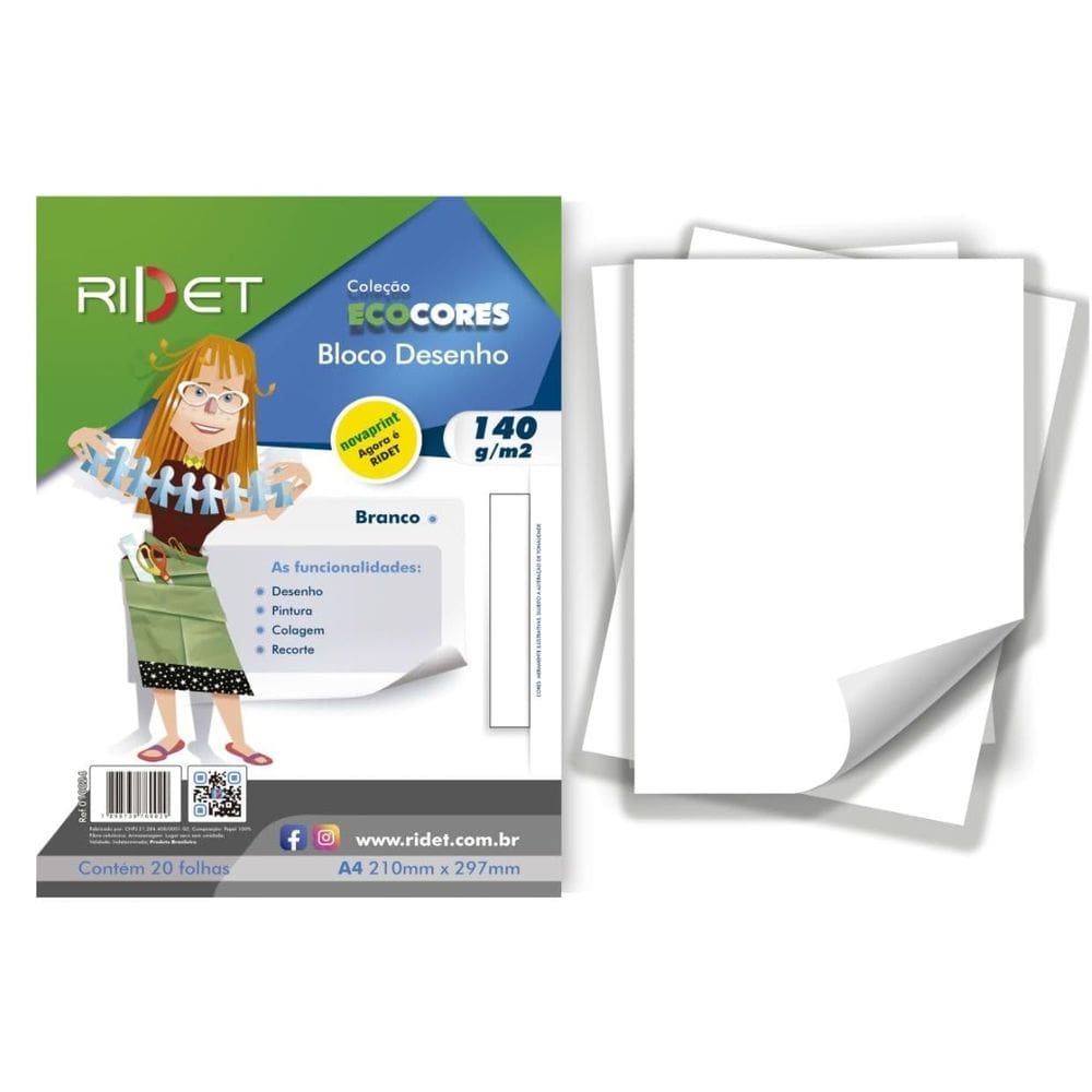 Bloco Ecocores Desenho Branco 140g A4 20 folhas - Ridet