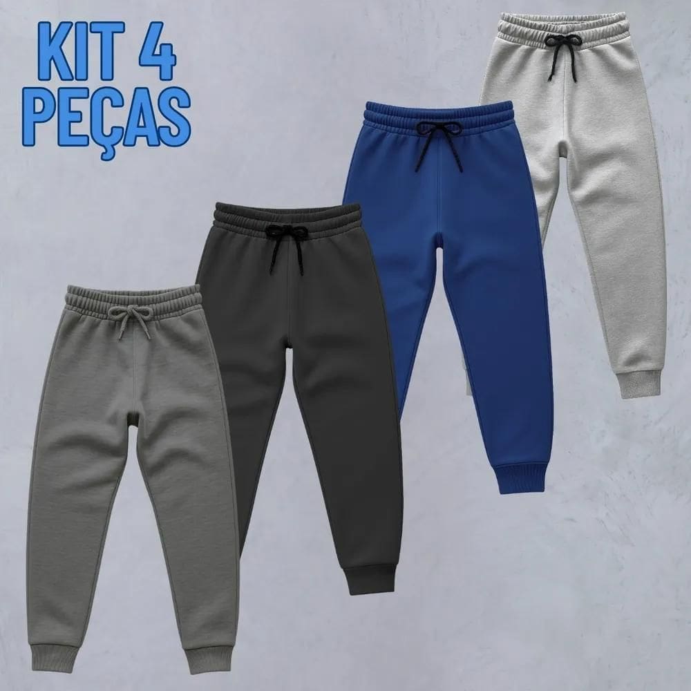 10X Kit 4 Calças Infantil Moletom Jogger Flanelado Cordão A