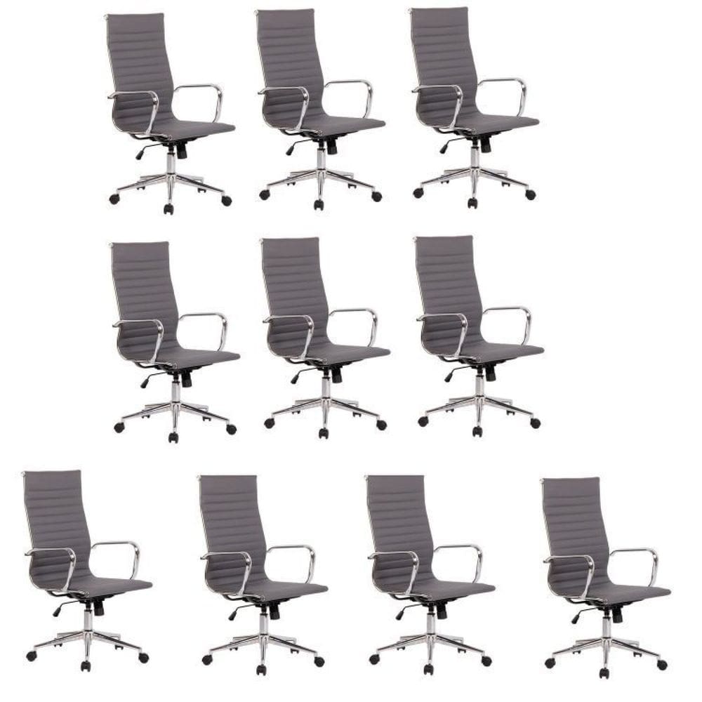 Conjunto 10 Cadeiras de Escritório Presidente Giratória Sevilha Alta Cinza