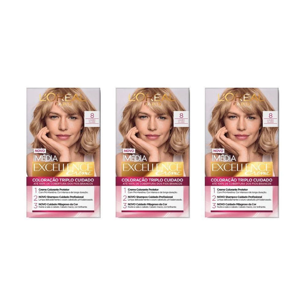 Coloraçao Imedia 8 Louro Claro-Kit C/3Un