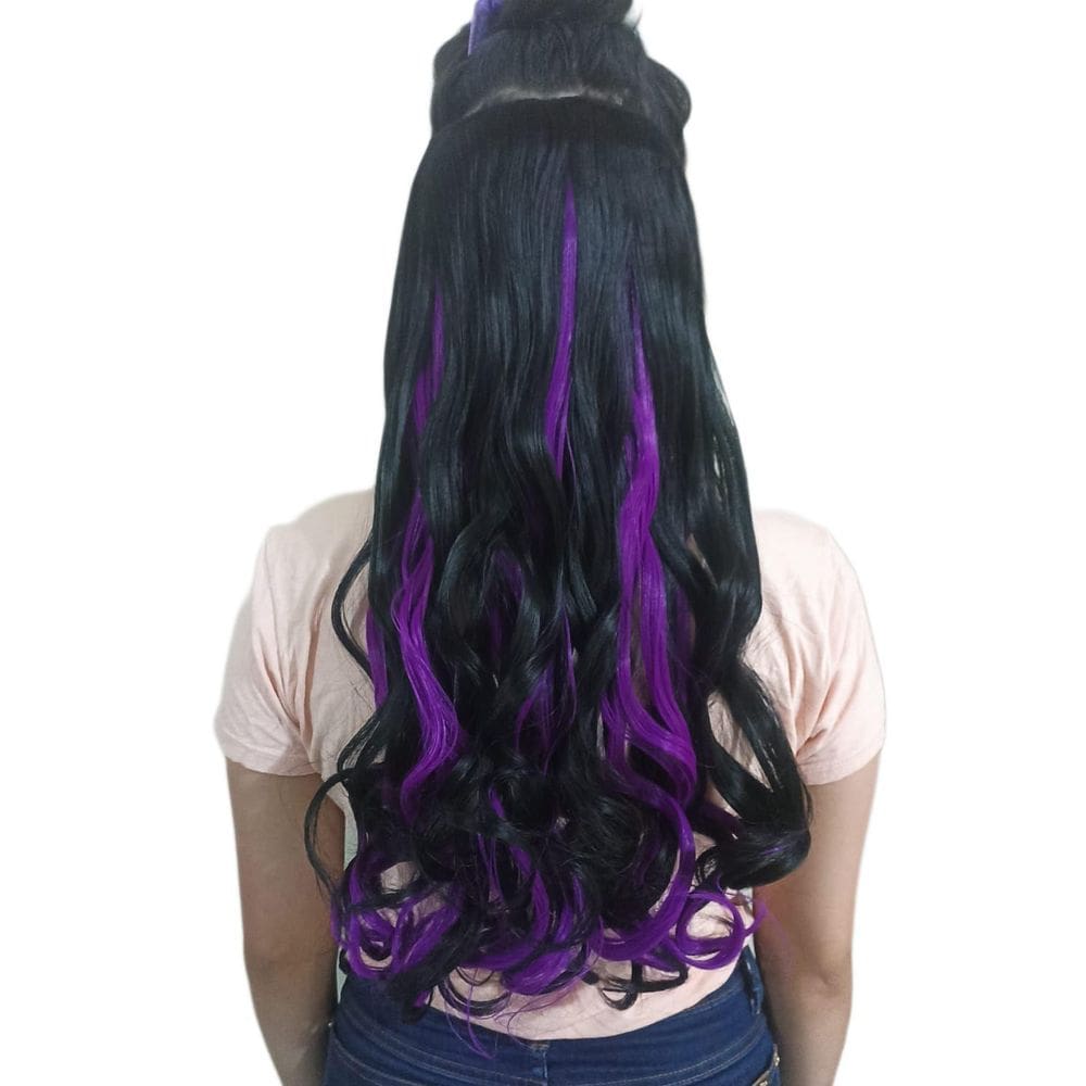 Alongamento Aplique Tic Tac Ondulado Preto Com Magenta 60Cm