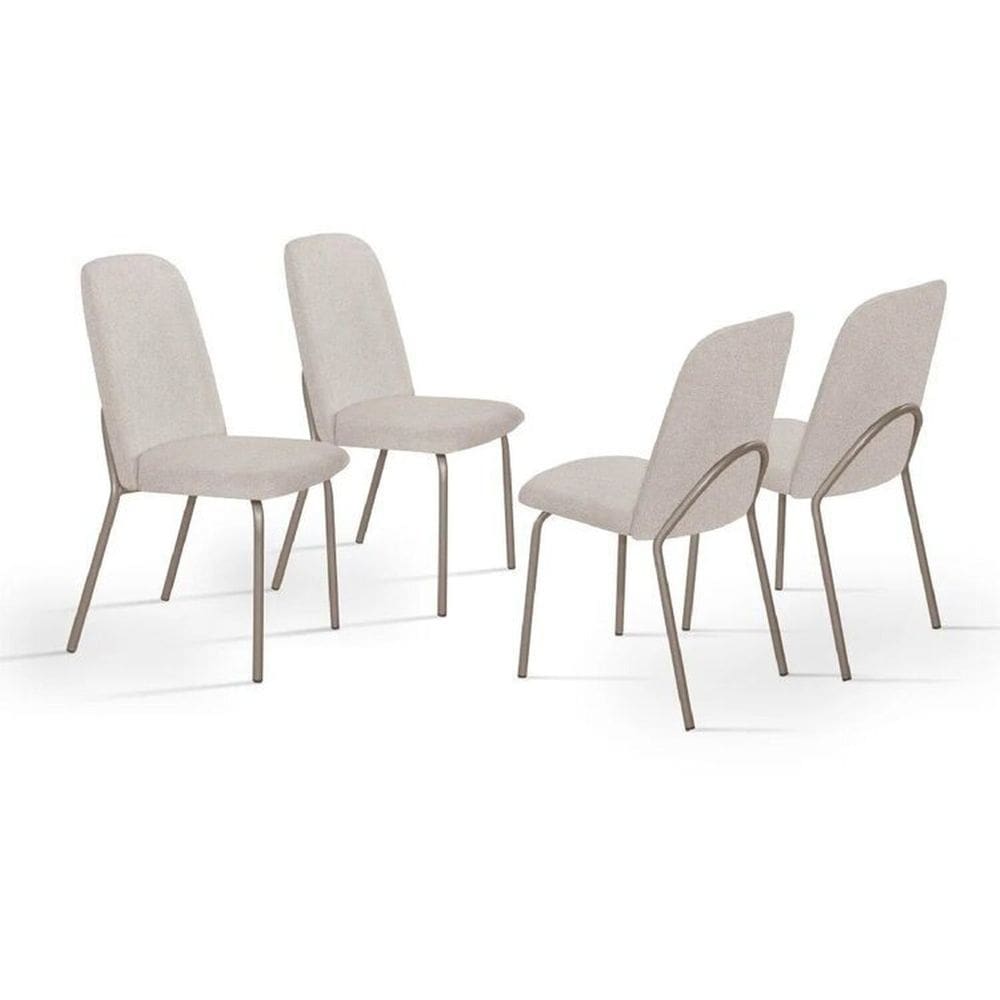 Kit 4 Cadeiras de Jantar Aço e Boucle California Bege