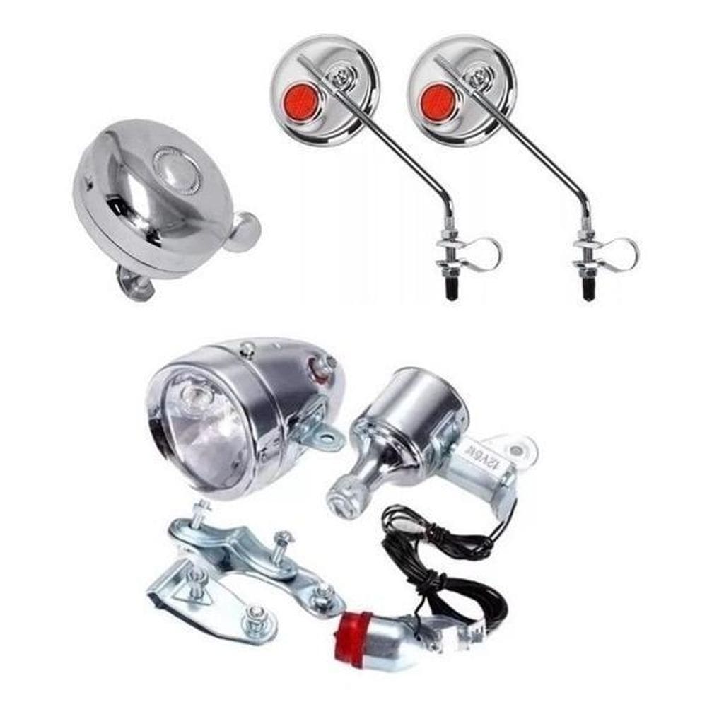 Kit Retrô Bicicleta Vintage Espelhos Farol Dínamo Campainha