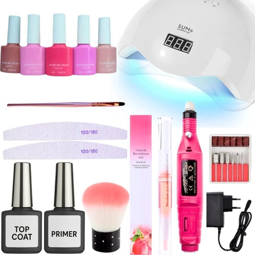 2X Kit Unha Esmaltação Gel Cabine Lixa Elétrica Nail Designe