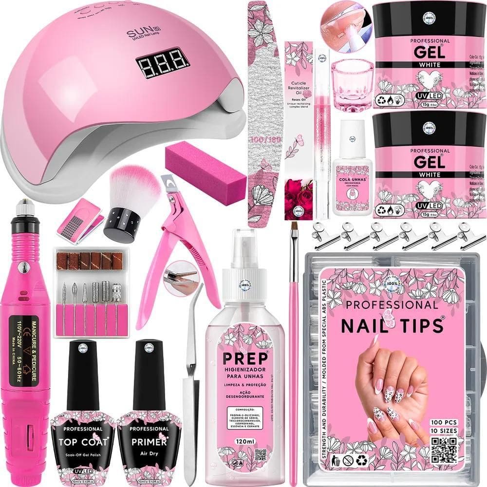 3X Kit Unhas De Gel Cabine Lixadeira Alongamento Extensão