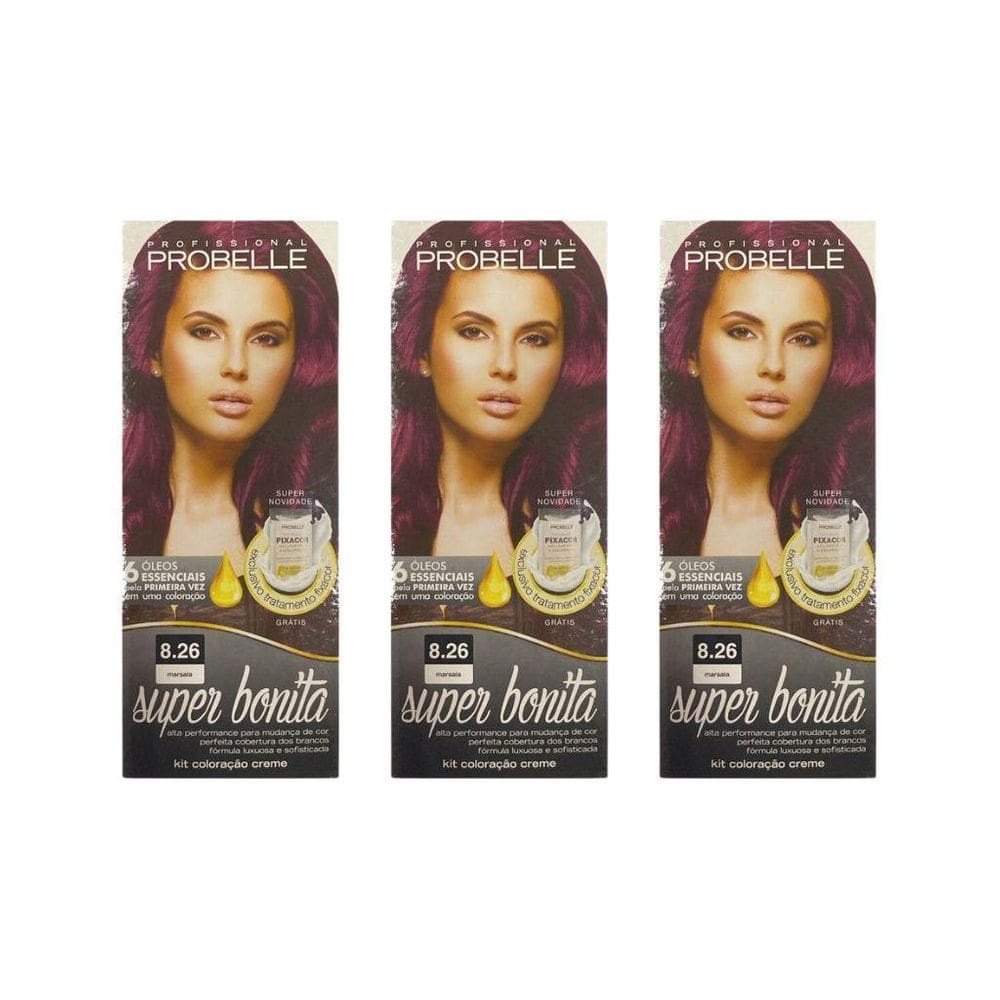 Coloraçao Probelle Super Bonita 8.26 Marsala - Kit Com 3Un