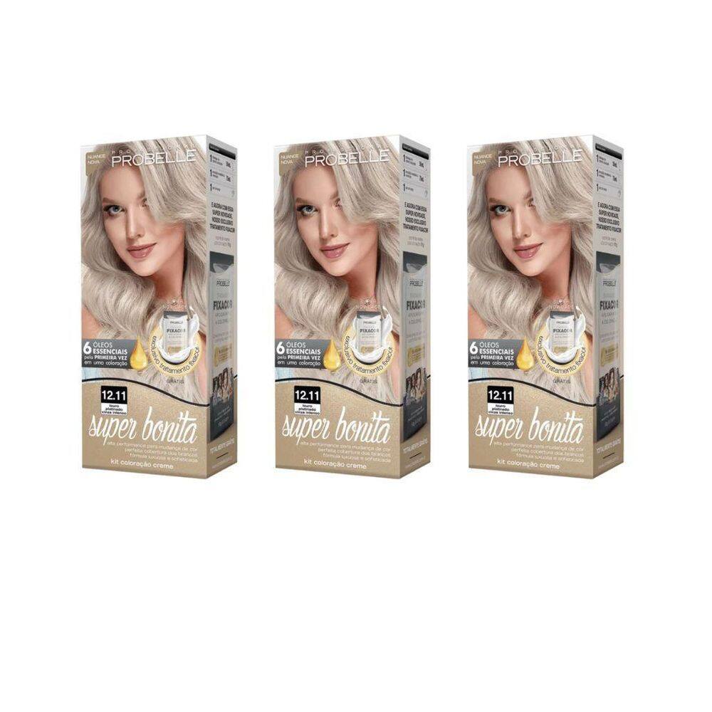 Coloraçao Probellesuper Bonita 12.11 Louro Plat Cinz Int-3Un