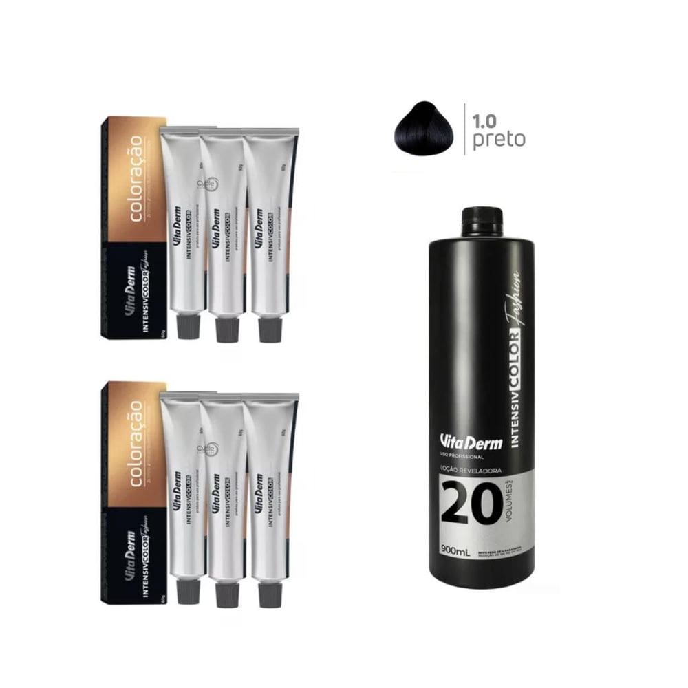 6 Unidades Coloração Vita Derm 1.0 + 1 Ox 20 Vol 900Ml