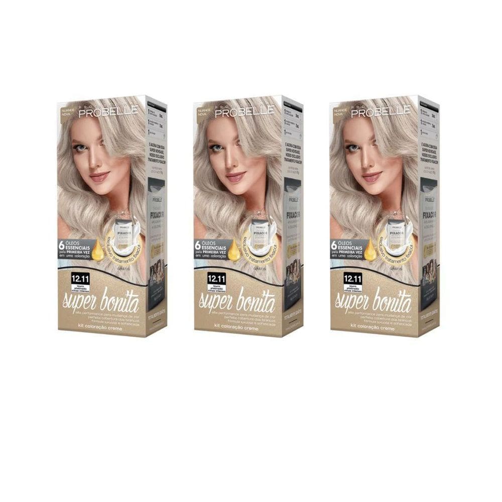 Coloraçao Probellesuper Bonita 12.11 Louro Plat Cinz Int-3Un
