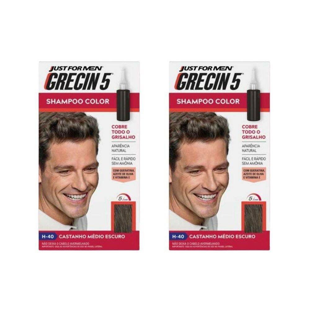 Grecin 5 Shampoo Tonalizante Castanho Medio Escuro-Kit C/2Un