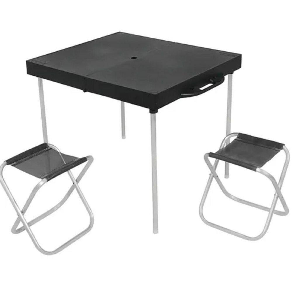 Mesa Portátil Dobrável Camping 2 Banquetas Preta Cor Pretobr