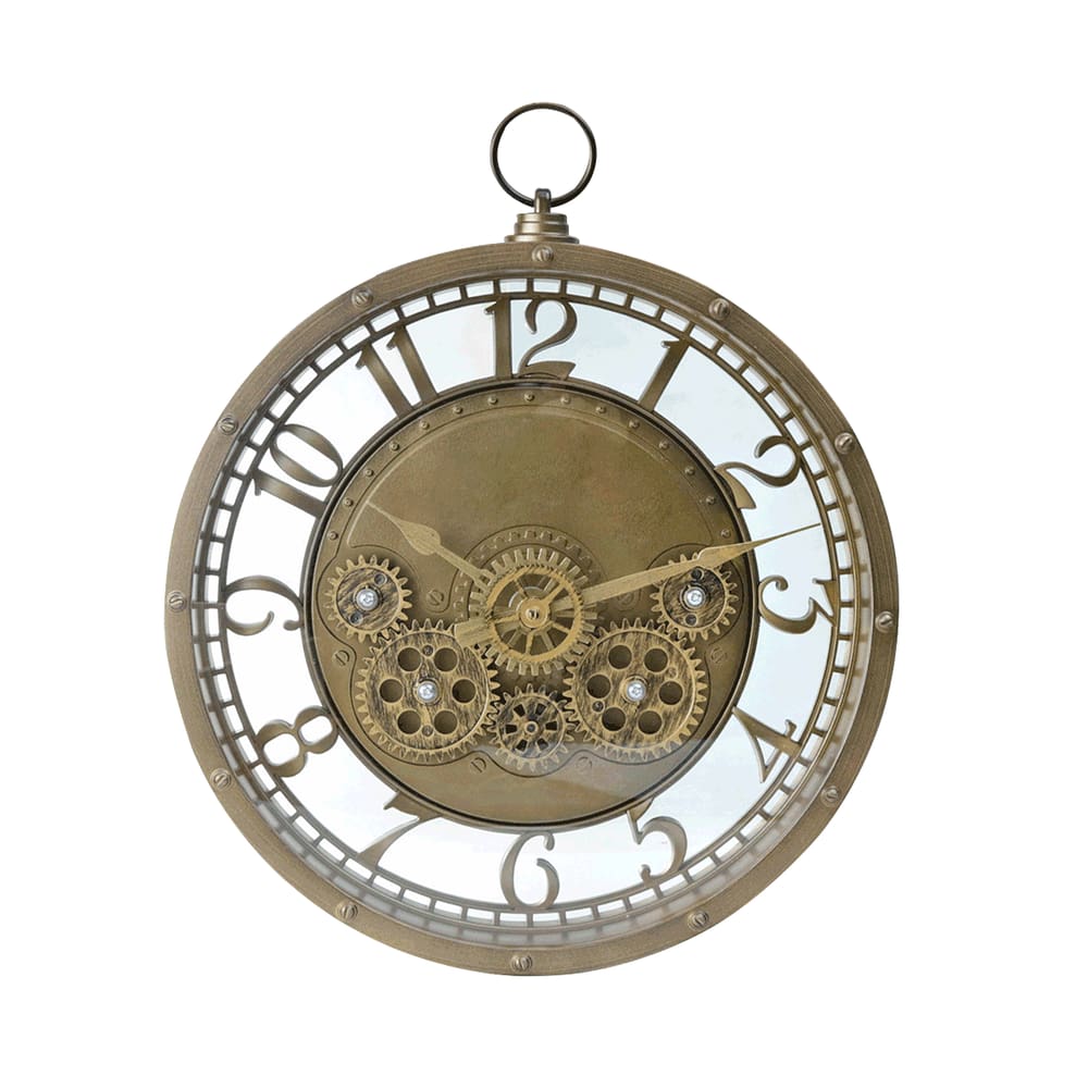 Relógio De Parede Vintage Com Engrenagens Visíveis E Cor Envelhecida 26,7Cm