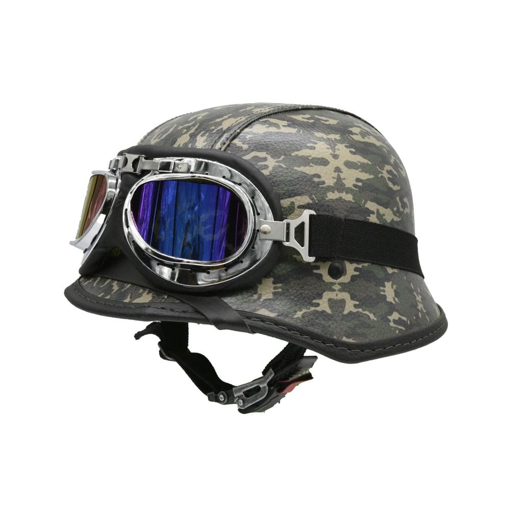 Capacete Br101 Alemão Camuflado Verde E Marrom Oculos Azul G