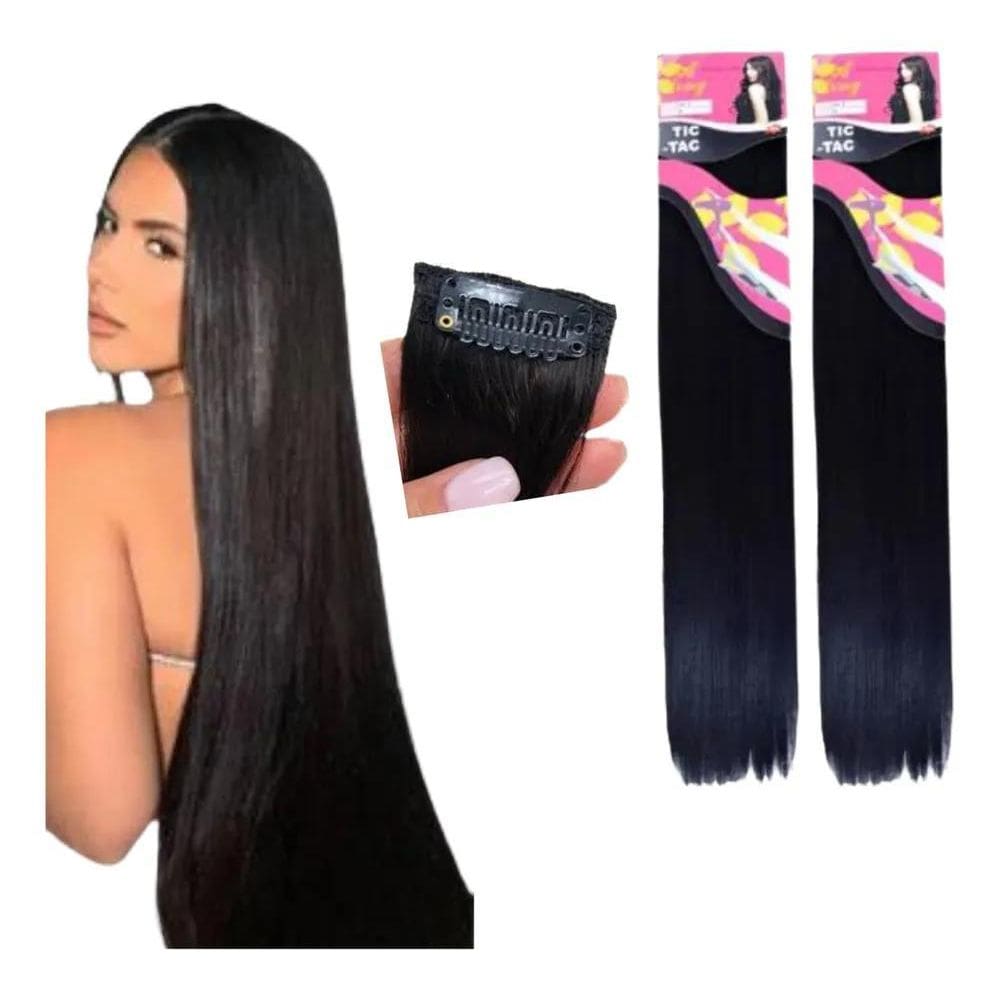 2X Kit 2 Aplique Cabelo Tic Tac Organ Igual Cabelo Humano 70