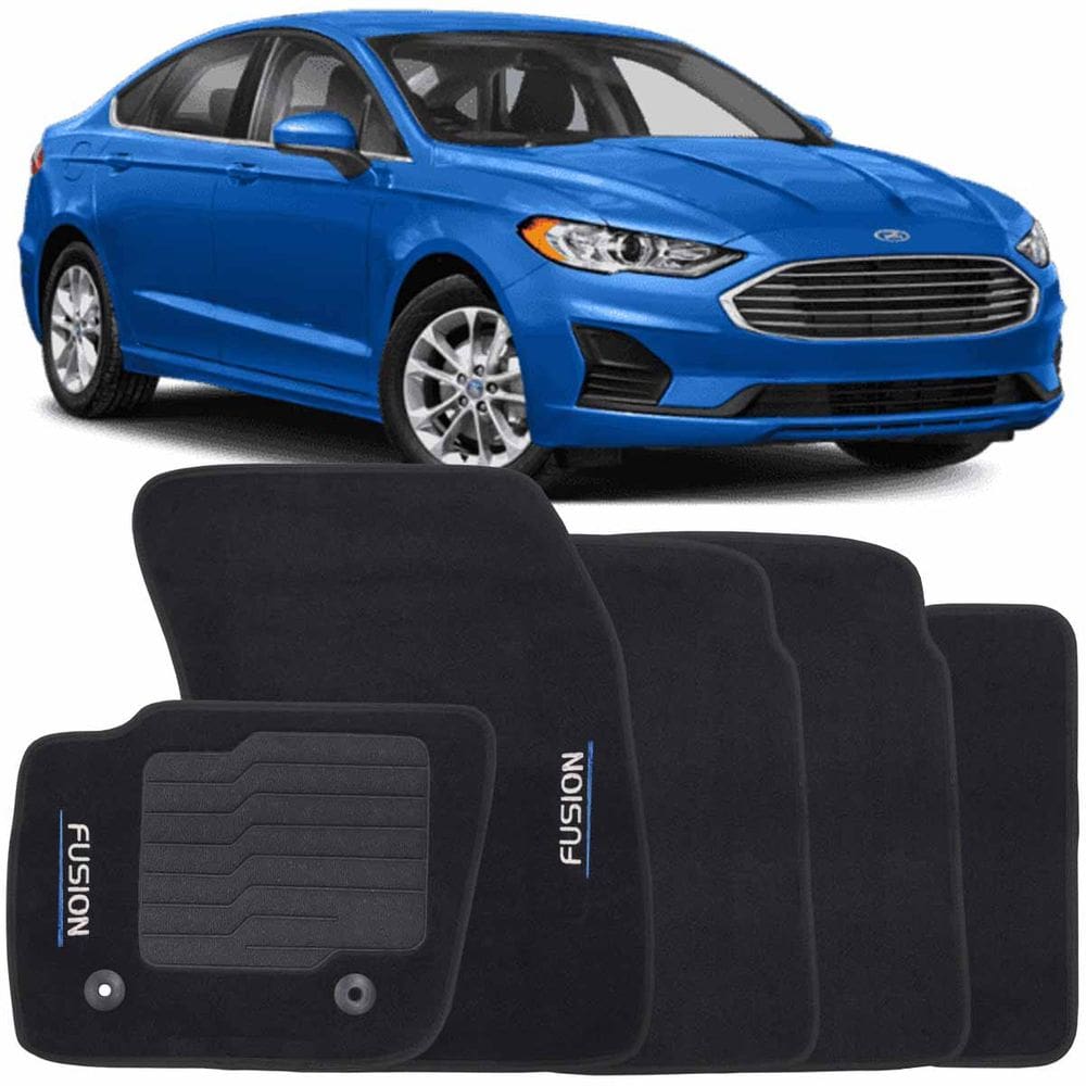 Jogo de Tapete Automotivo Carpete Ford Fusion 2013 à 2019 Soft Logo Bordado Preto 5 Peças