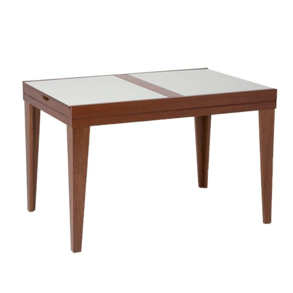 Mesa De Jantar Retangular Extensível Com Tampo De Vidro Gênova Mel E Off White