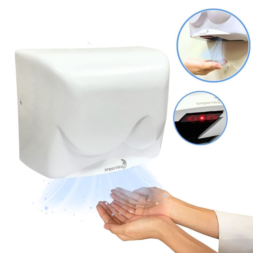 Secador de Mãos Automático 16 m/s Elétrico 1500W Sensor Banheiro Alto Fluxo 220V Importway Iwsma-16