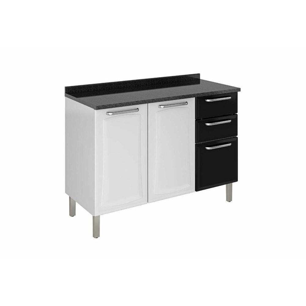 Balcão Cozinhas Itatiaia Tarsila - 3 Portas e 2 Gavetas - Branco c/ Preto