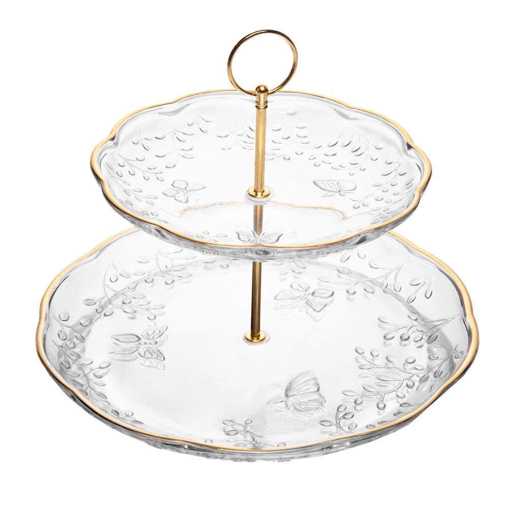 Porta Doces de Cristal 2 Andares New Butterfly Fio Ouro 20/26 x 24 cm Lyor