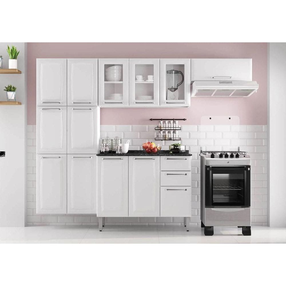 Cozinha Completa Branca em Aço 4 Peças Luce com 3 Vidros