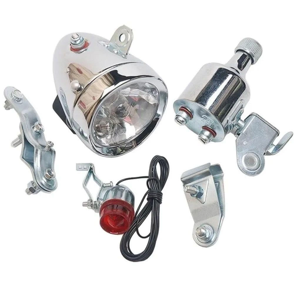 Farol Dínamo Bicicleta Monark 12V 6W Com Lâmpadas Reservas