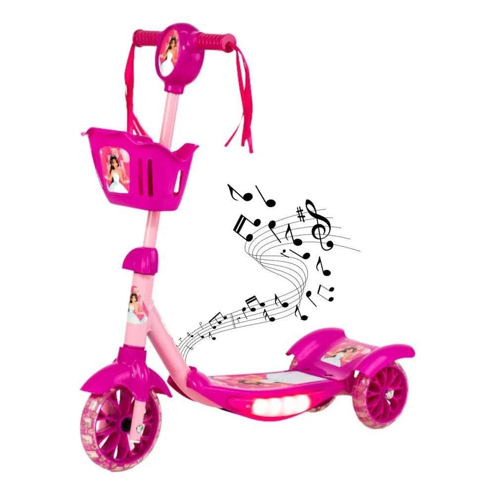 3X Patinete Princesa Rosa Infantil Luz E Som Menina