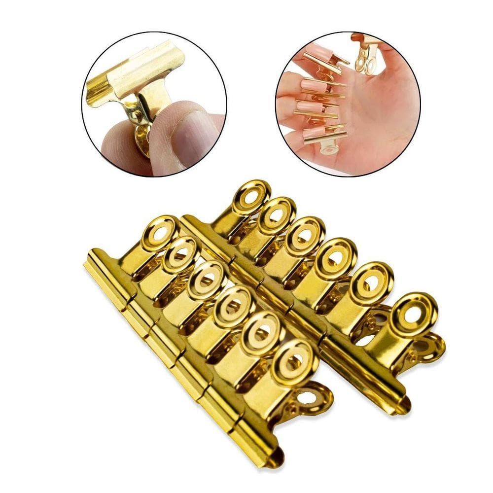 Kit 12 Presilhas Metal Curvatura C Unhas De Gel Dourado 31Mm
