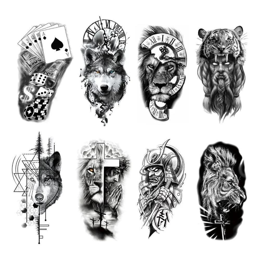 10X Kit 8 Tatuagens Falsas Temporárias Realista - Masculina