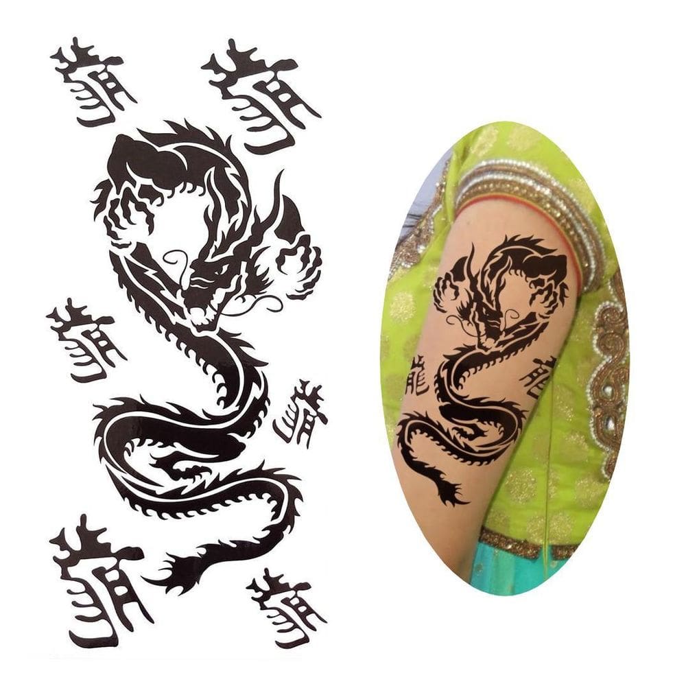 Tatuagem Temporária Tribal Dragão Modelo Preto