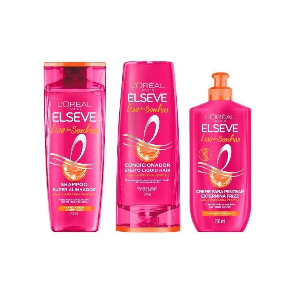 Kit Elseve Liso Dos Sonhos Sh 200Ml+Cond 200Ml+Creme Pentear