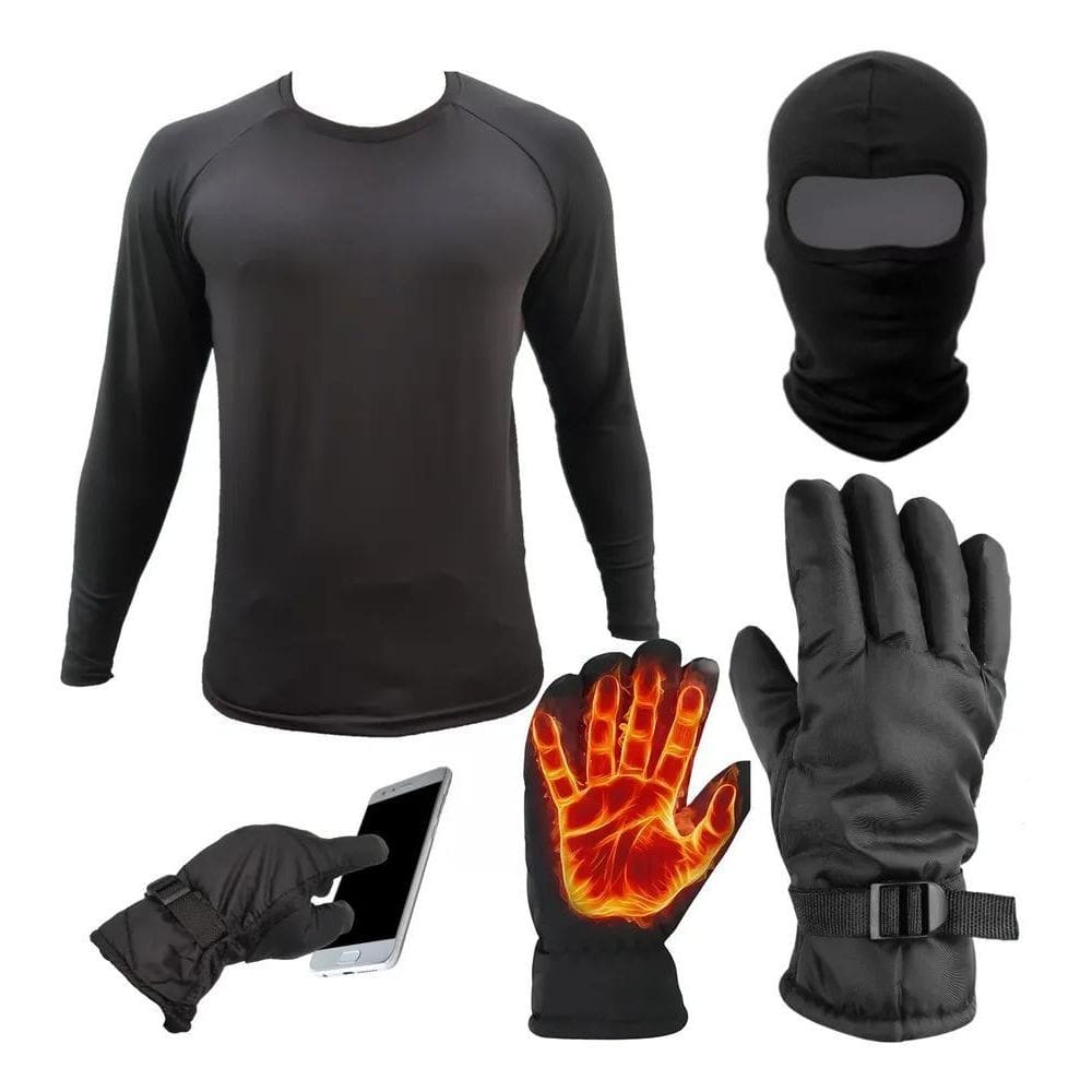 2X Kit Frio Segunda Pele Uv50 Luva Grossa Balaclava Touca Ni
