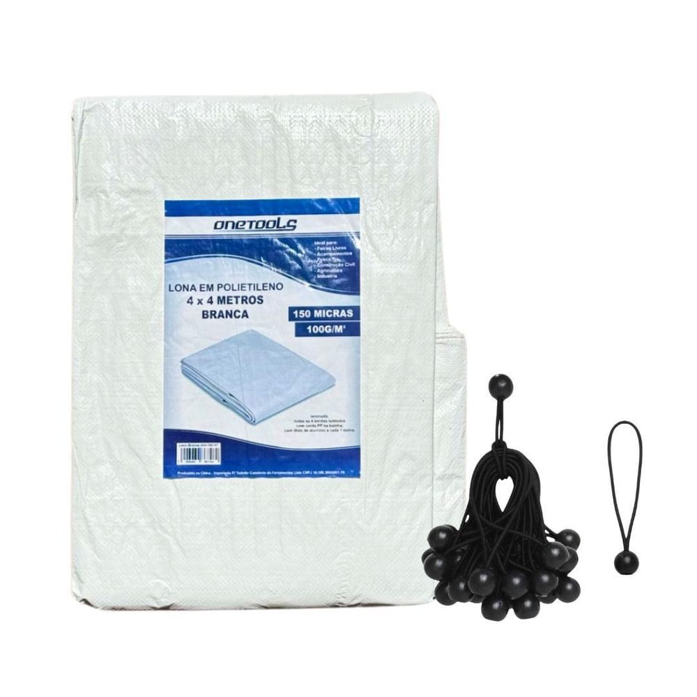 Lona Reforçada Branca 4X4 150 Micras + Elásticos Fixadores
