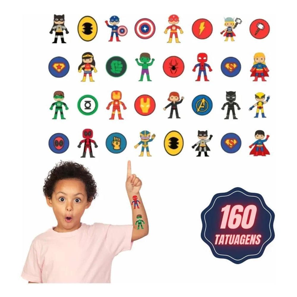 2X 160 Tatuagem Temporária Infantil Fácil De Usar Herois Men