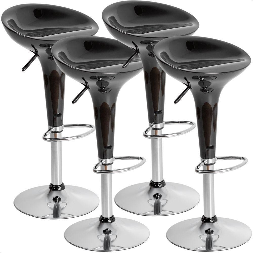 Kit 04 Un Banquetas Giratória Alta Tulipa Lotus Assento Abs Preto