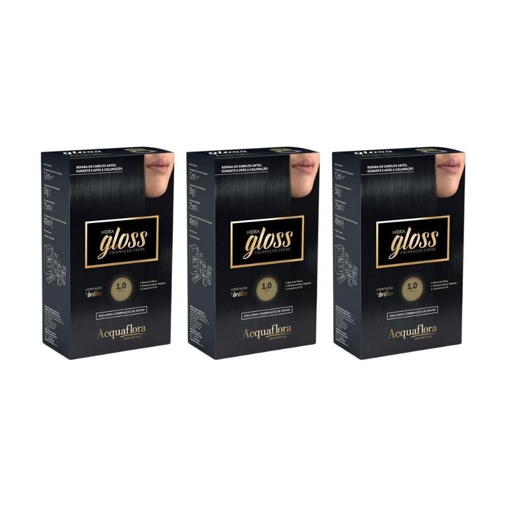 Coloraçao Acquaflora Hidra Gloss 1.0 Preto - Kit Com 3Un