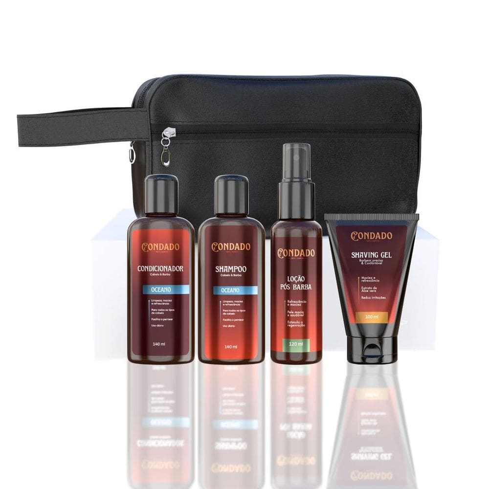 Kit Barbear Oceano Shampoo Gel Loção Necessaire Preta