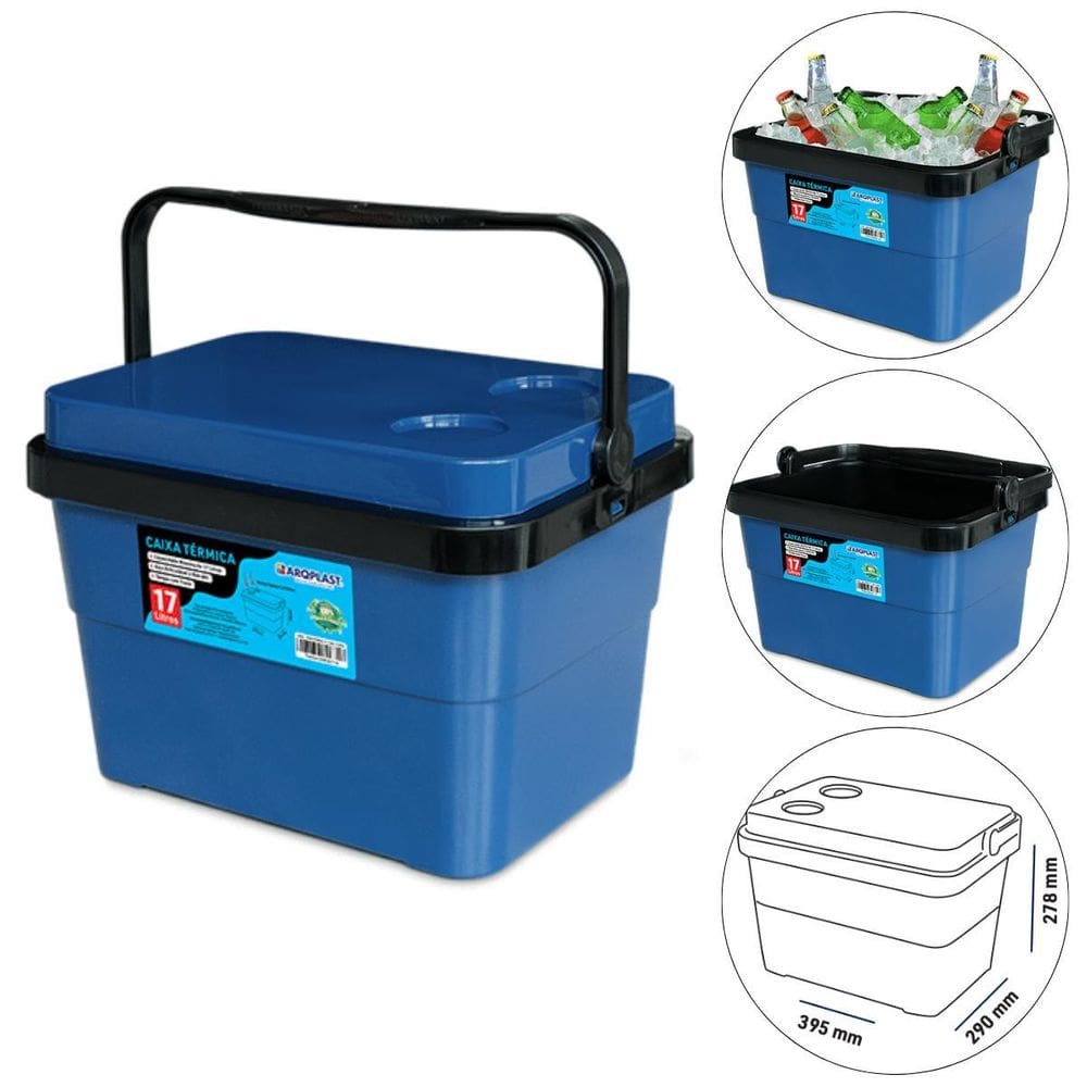 Cooler Caixa Térmica 17 Litros Com Trava E Alça - Cor Azul