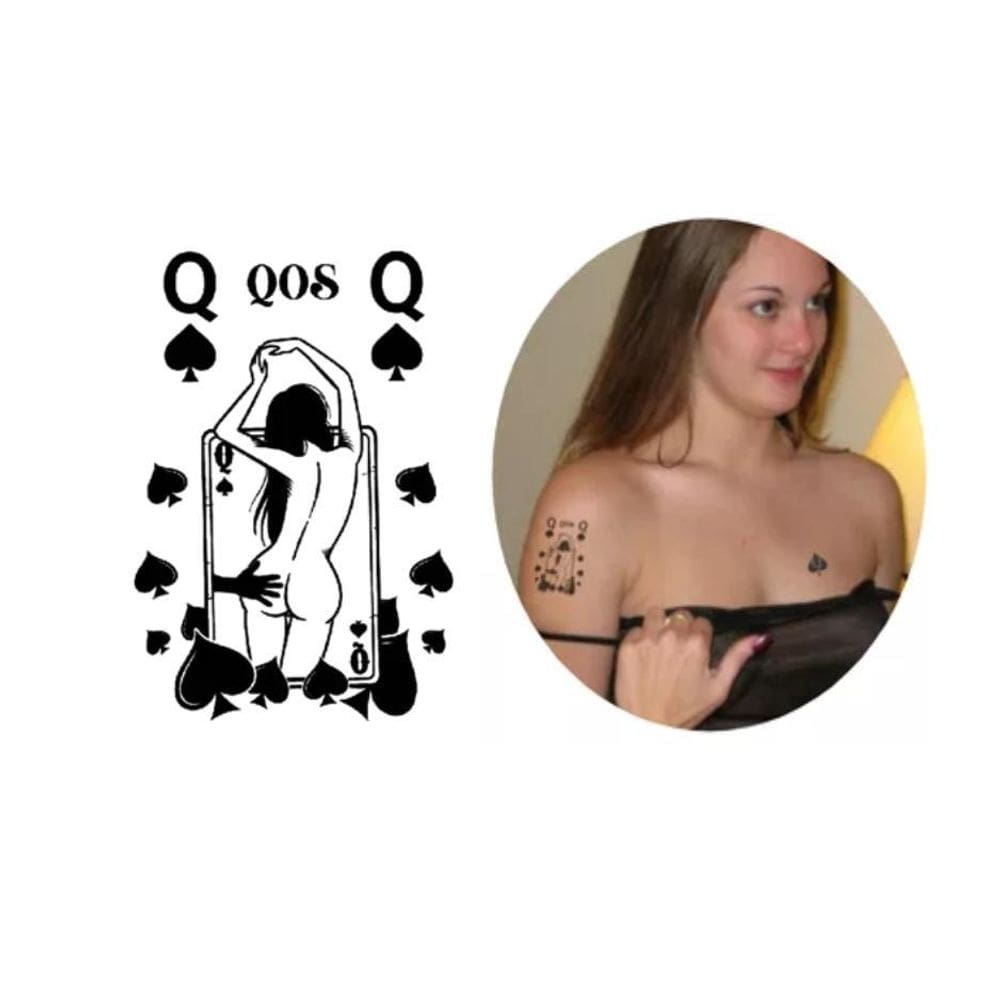 Tatuagem Temporáira Hotwife Carta Espelho Dama Espadas