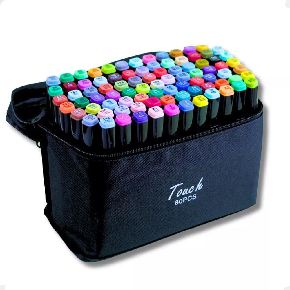 Kit 80 Canetas Permanentes Cores Vibrantes Ponta Dupla Com E