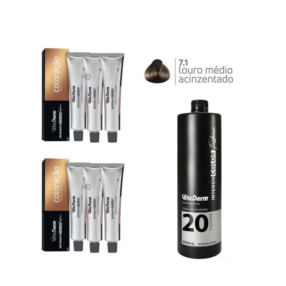 6 Unidades Coloração Vita Derm 7.1 + 1 Ox 20 Vol 900Ml