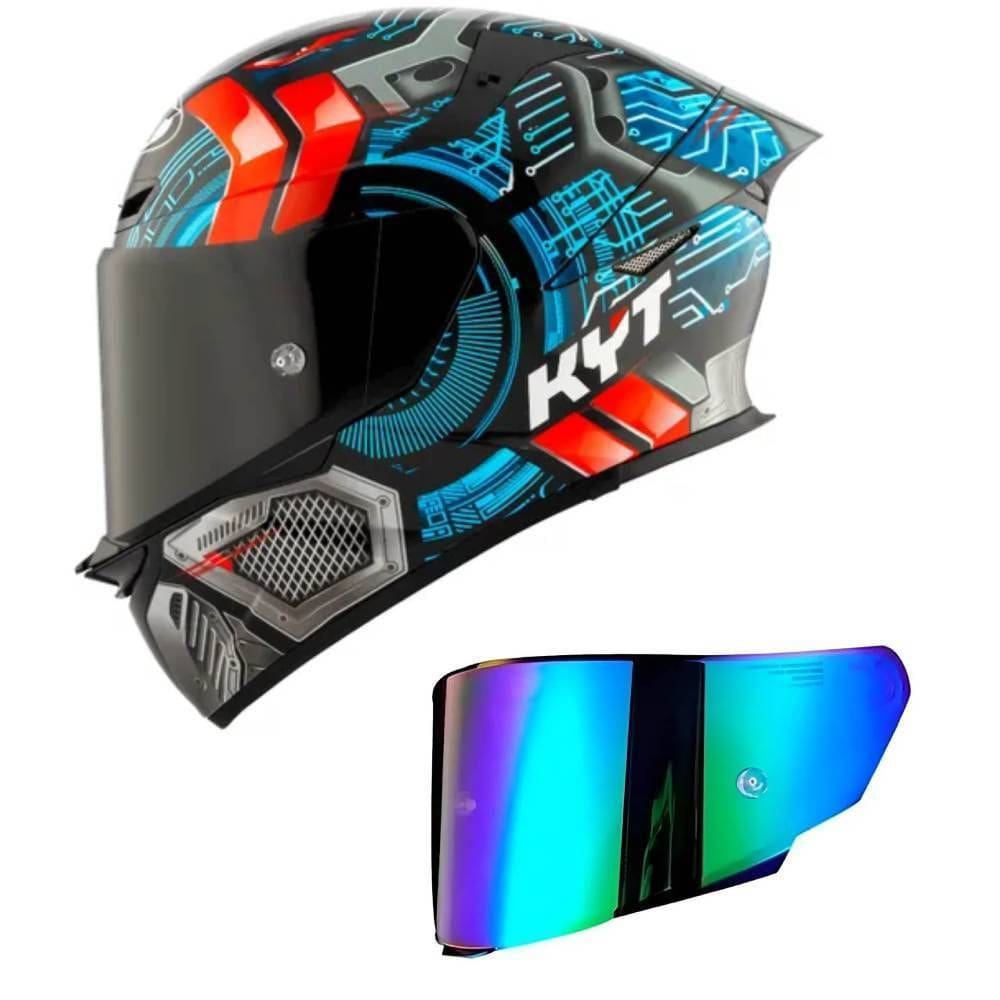 Capacete KYT TT Revo Synchrotron Preto e Azul Mais Viseira Camaleão