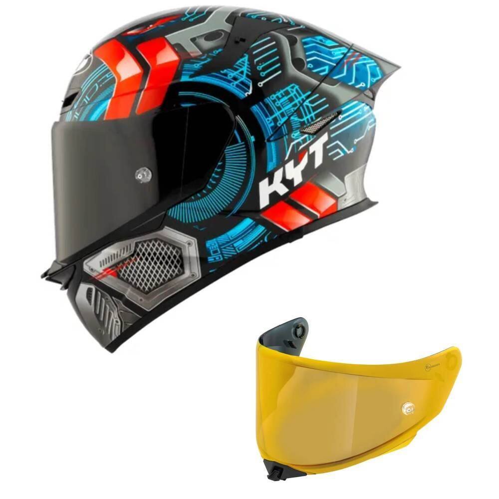 Capacete KYT TT Revo Synchrotron Preto e Azul Mais Viseira Dourada