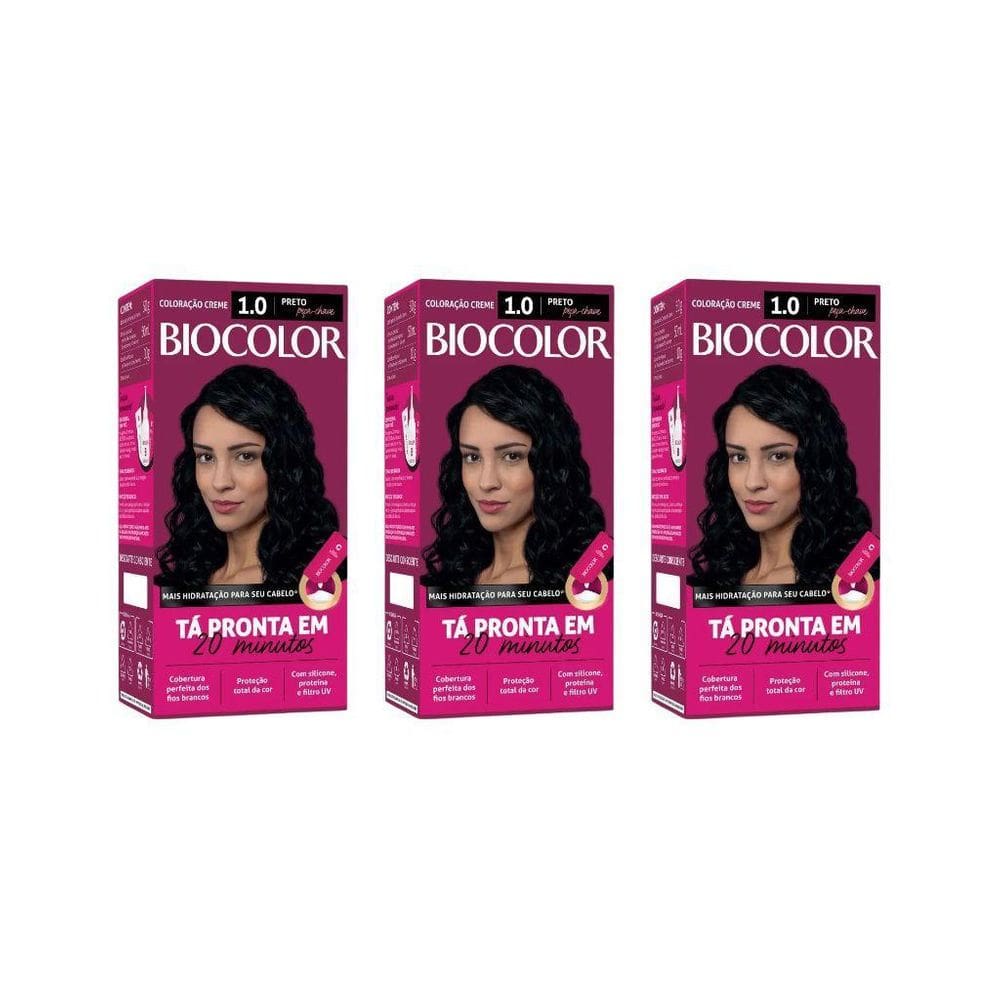 Coloraçao Biocolor Creme 1.0 Preto-Kit C/3Un