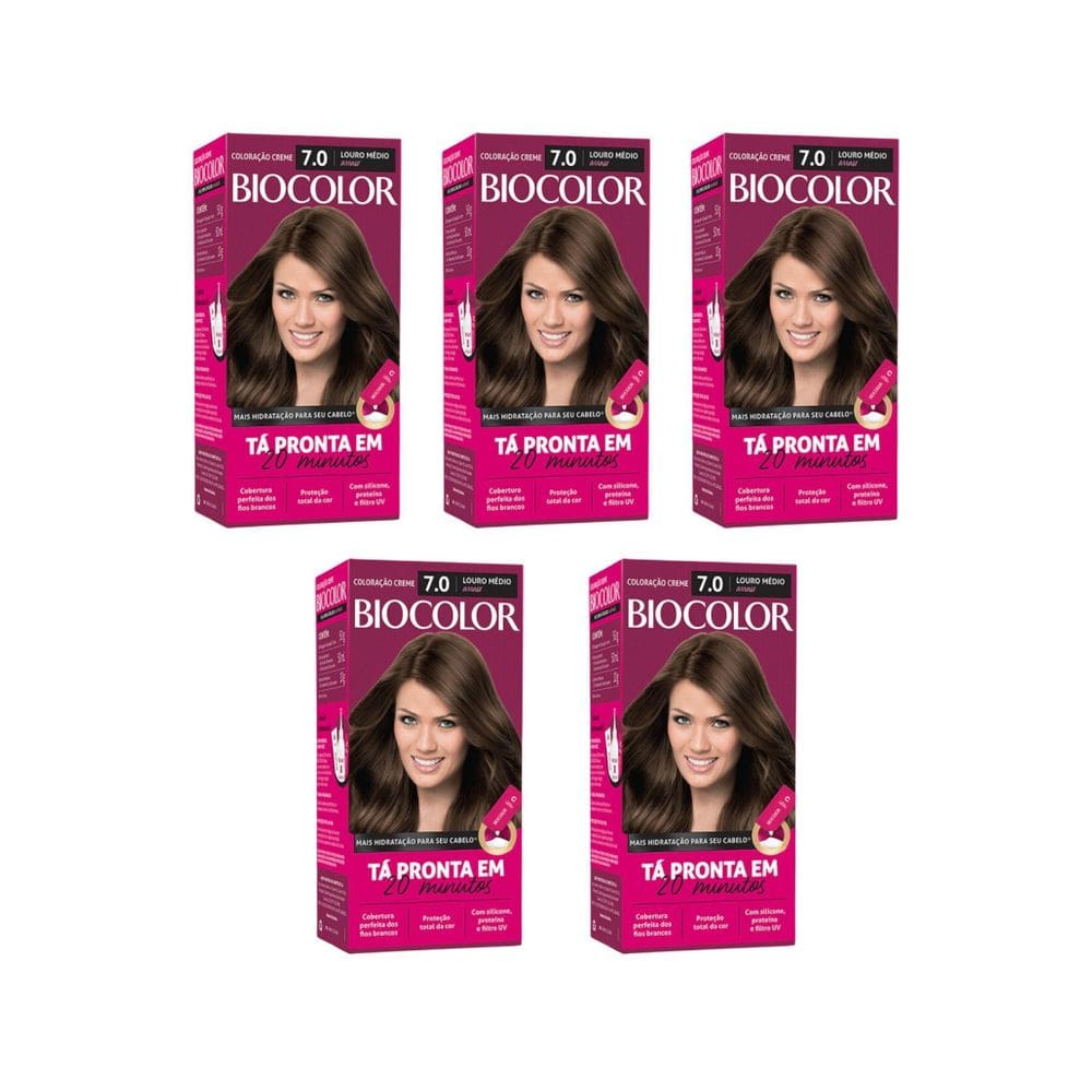 Coloraçao Biocolor Creme 7.0 Louro Medio Arraso - Kit C/5Un