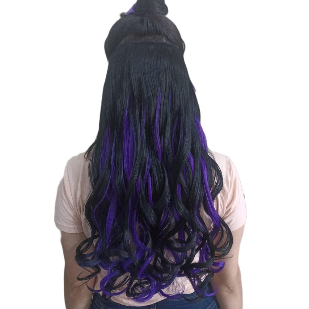 Alongamento Aplique Tic Tac Ondulado Preto Com Roxo 60Cm