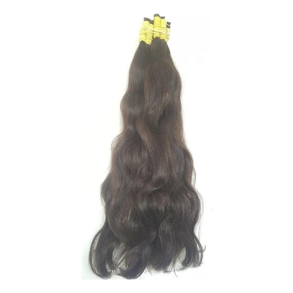 2X Cabelo Humano Castanho Natural Levemente Ondulado 50Cm 50